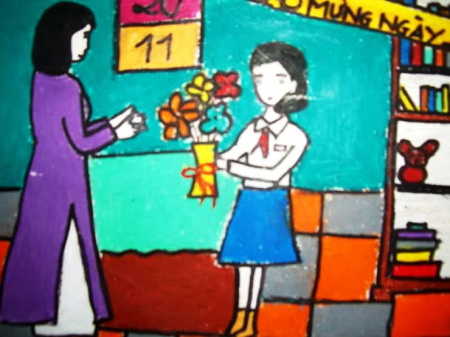 Bộ sưu tập tranh vẽ cô giáo và học sinh, tranh vẽ kỷ niệm 20/11 19